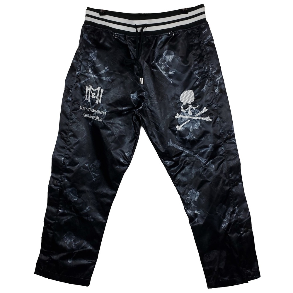 Mastermind World Mitchell & Ness Large Satin Tear‎ Away Pants Skull Art Gray New